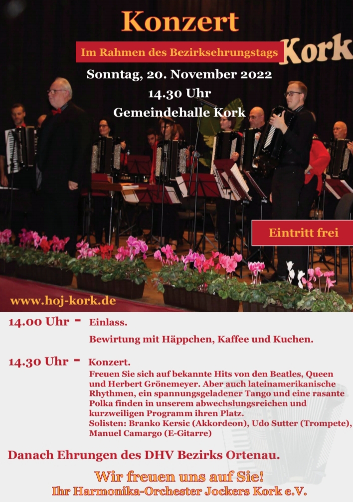Herzliche Einladung zum Konzert am 20.11.2022 in der Gemeindehalle Kork